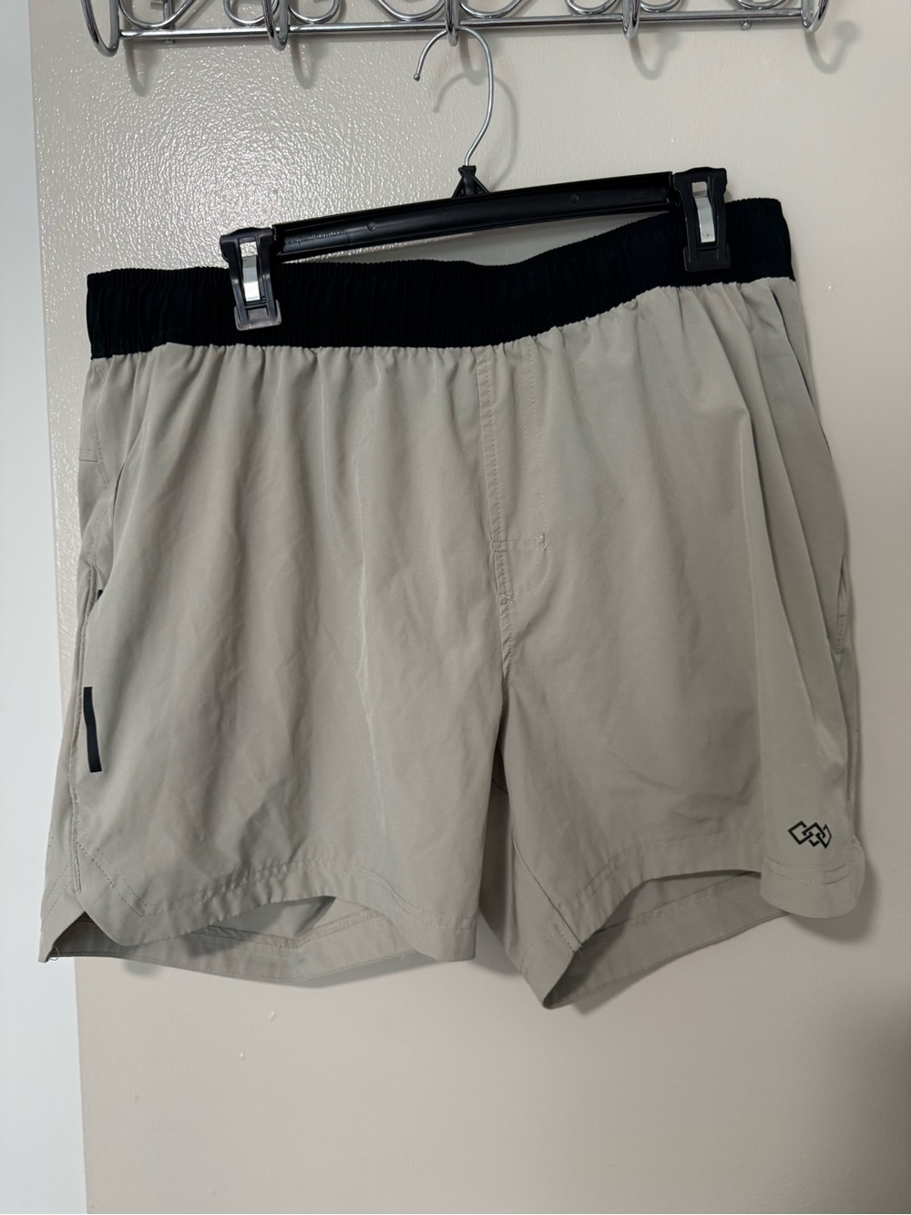 Men's Beige Athletic Shorts with Black Elastic Waistband-XL